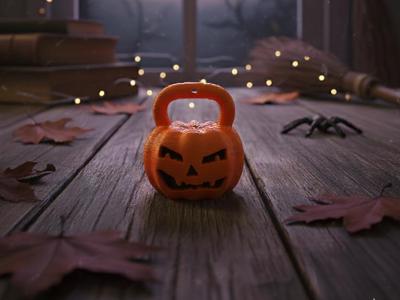 Jack-o'-Lantern Kettlebell Keychain