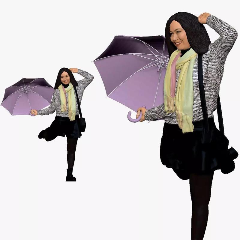 001144 woman in french style with umbrella 3d print ready