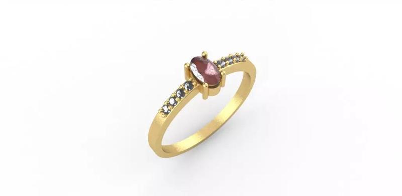 Elegant Ring with Oval 3x5mm Stone and 8 Small Stones