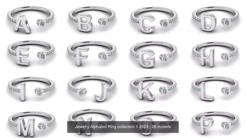 Alphabet Jewelry Rings 3D Model Collection