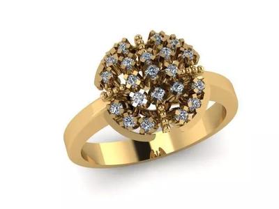 Gold Cluster Dome Ring with Multiple Diamonds  3DM STL OBJ FBX