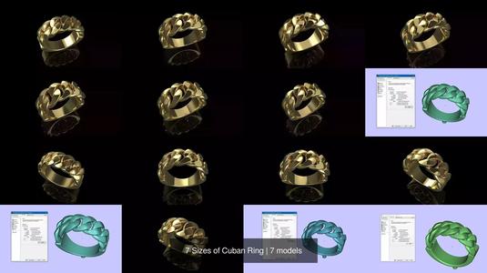 7 Sizes of Cuban Ring 3D Model Collection