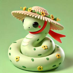Cute Snake with Flower Hat - Kawaii 3D Decorative Figure / Cute Snake with Flower Hat - Kawaii 3D Printable Model