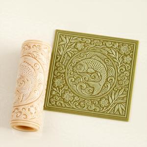 Japanese Nature Waves & Blossoms Texture Roller – Clay Tool for Pottery, Crafts and Fondant