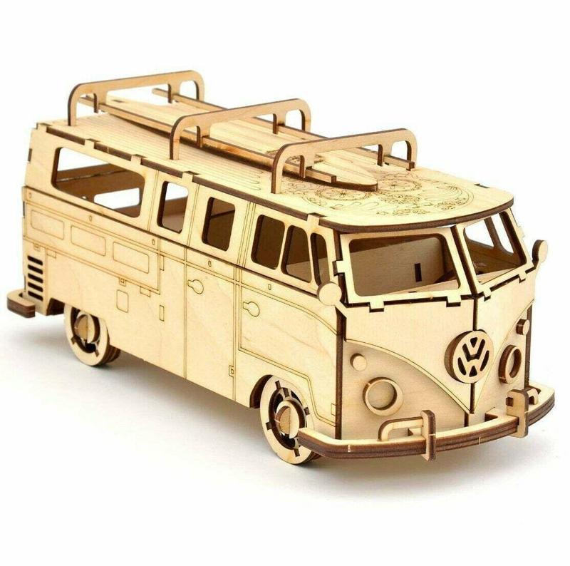 Retro Camper Bus with Roof Rack & Surfboard — DXF