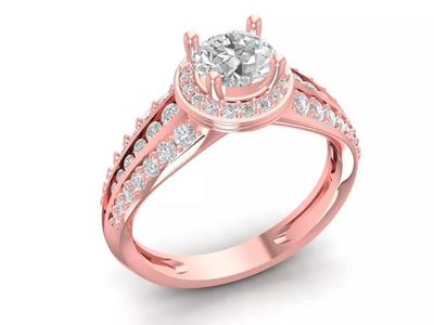 Womens Halo Diamond Engagement Ring Gold Jewelry 3D Model   832