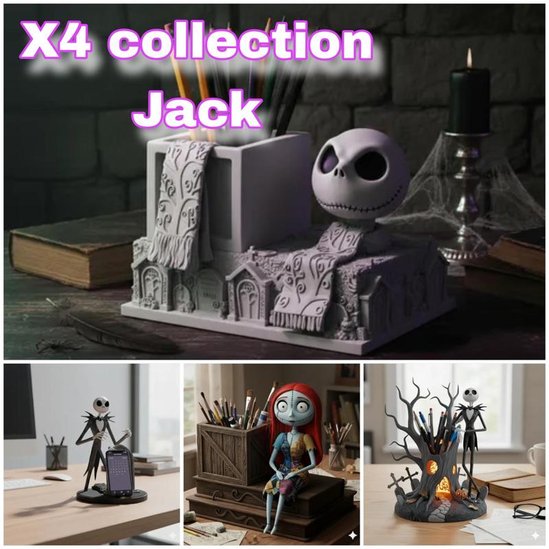🖤 Pack x4 Jack Collection - Cell Phone Holder + 3 Pencil Holders 🎃