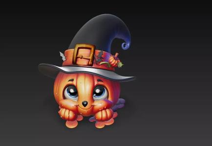 Cute Pumpkin with Witch Hat - Stylized Halloween 3D Model