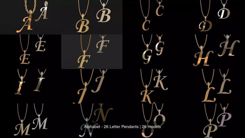 Alphabet - 26 Letter Pendants 3D Model Collection