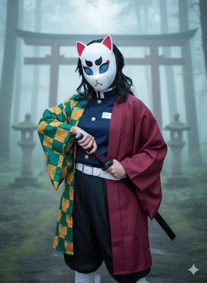 Demon Slayer – Giyu Tomioka Cosplay Mask (Magnetic Pupils)