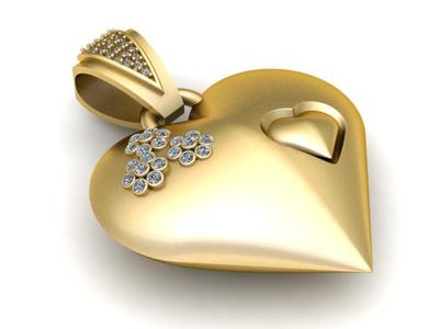 3D Printable Elegant Heart Pendant with Diamond Accents