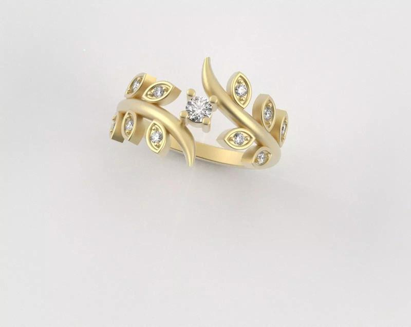 Solitaire Ring with Intertwined Leaf Branches and open