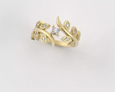 Solitaire Ring with Intertwined Leaf Branches and open