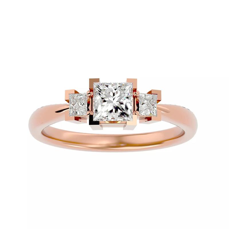 Tri Diamond solitaire wedding engagement ring with 360 view