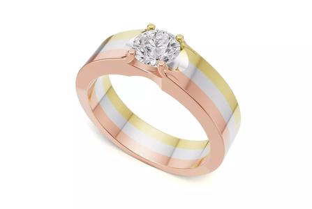 Tri-Color Solitaire Mens Engagement Ring Classic Look