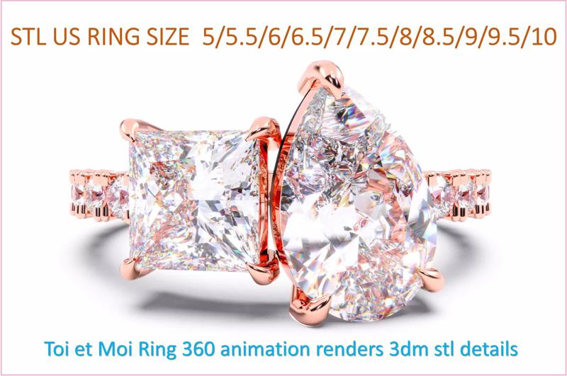 Toi et Moi Ring 360 animation renders 3dm stl details