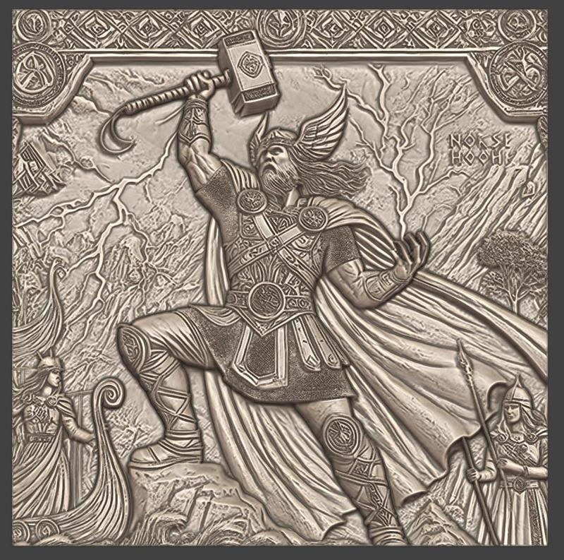 Thor's Triumph: A Majestic Bas-Relief Masterpiece, Bas-Relief, 3d Print, CNC Stl Model