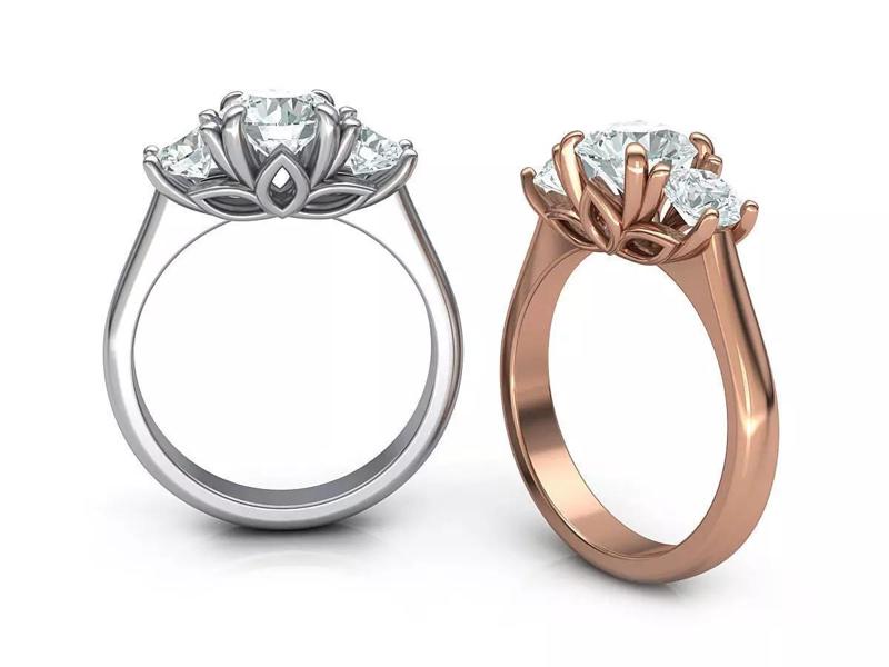 Three Stone Lotus ring  Printable 3d model N10322