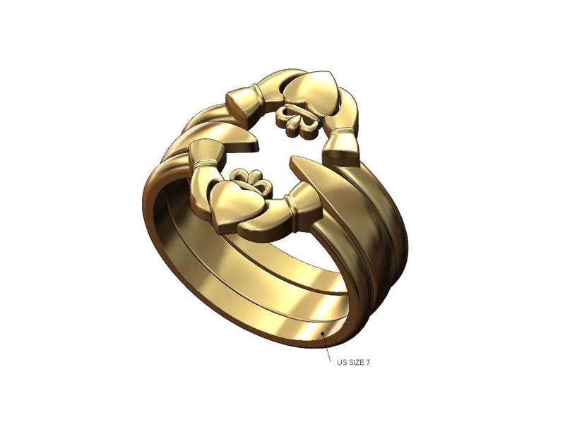 Triple Claddagh guard claw wedding engagement ring US size 7