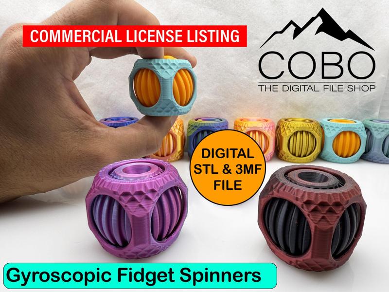 COMMERCIAL LICENSE Fun Gyroscopic Fidget Spinner Digital STL file for 3D Printing, 3D printable Fidget Cube Party Favor Gift