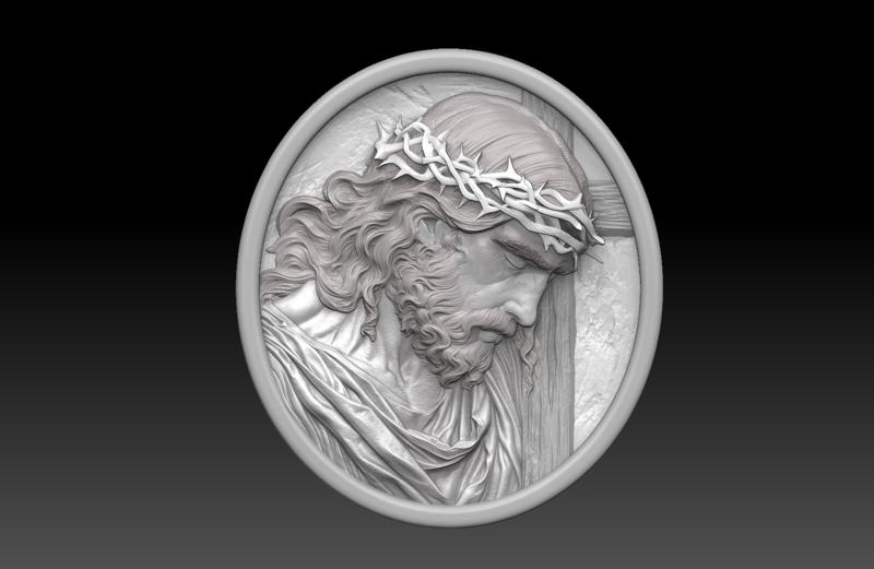 Jesus Christ bas relief Medallion 3D print model