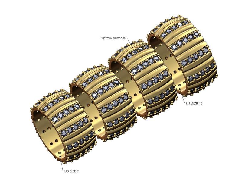 Wide Iced Ribbed diamond eternity band US sizes 7to10 3D print model