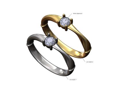 Twisted 4mm diamond solitaire band US sizes 7 8 3D print model