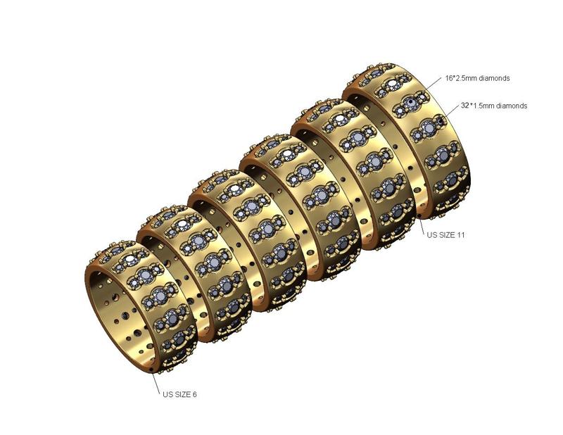 Diamond cluster eternity cigar band Us sizes 6to11 3D print model