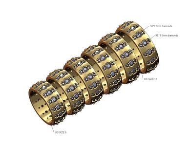 Diamond cluster eternity cigar band Us sizes 6to11 3D print model
