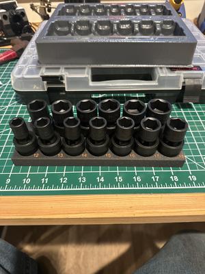 Vertical socket trays for harbor freight ICON wobble impact sockets
