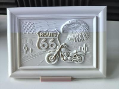 3D Wall Relief – Route 66 with Motorcycle & Eagle 