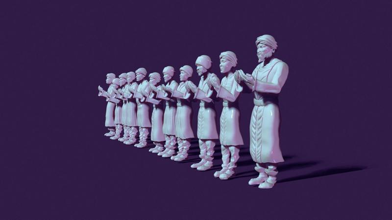 Nomads in prayer for the crowd