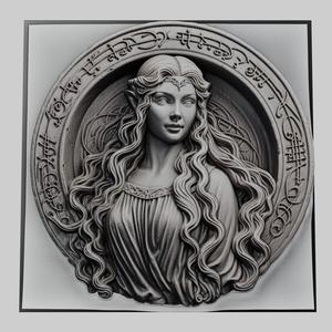 Lord of Rings Galadriel 3d printer relief medallion stone tablet obj stl