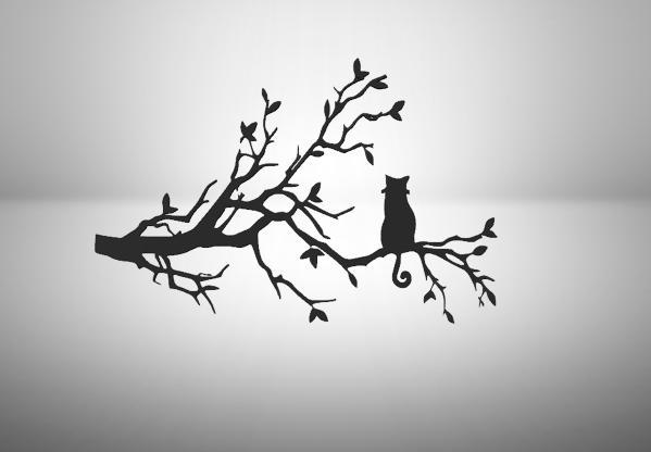Cat on Tree 2D Art Wall Decoration