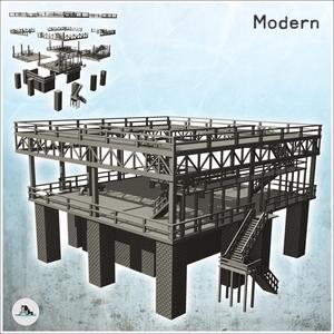 Steel-beam industrial platform on brick base with access staircase (25) - Modern WW2 WW1 World War Diaroma Wargaming RPG Mini Hobby
