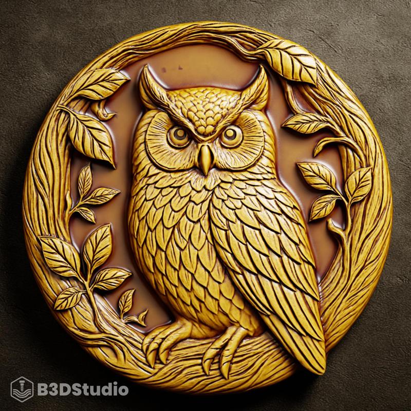 High Detail Owl Relief for CNC Laser and 3D Print STL File and 4K Grayscale TIF