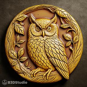 High Detail Owl Relief for CNC Laser and 3D Print STL File and 4K Grayscale TIF