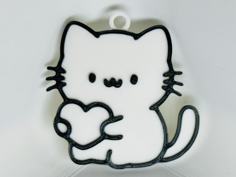 Cat Holding a Heart Keychain