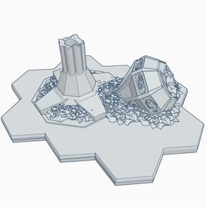 Destroyed Air Control Tower with Hex Base MilDHB001