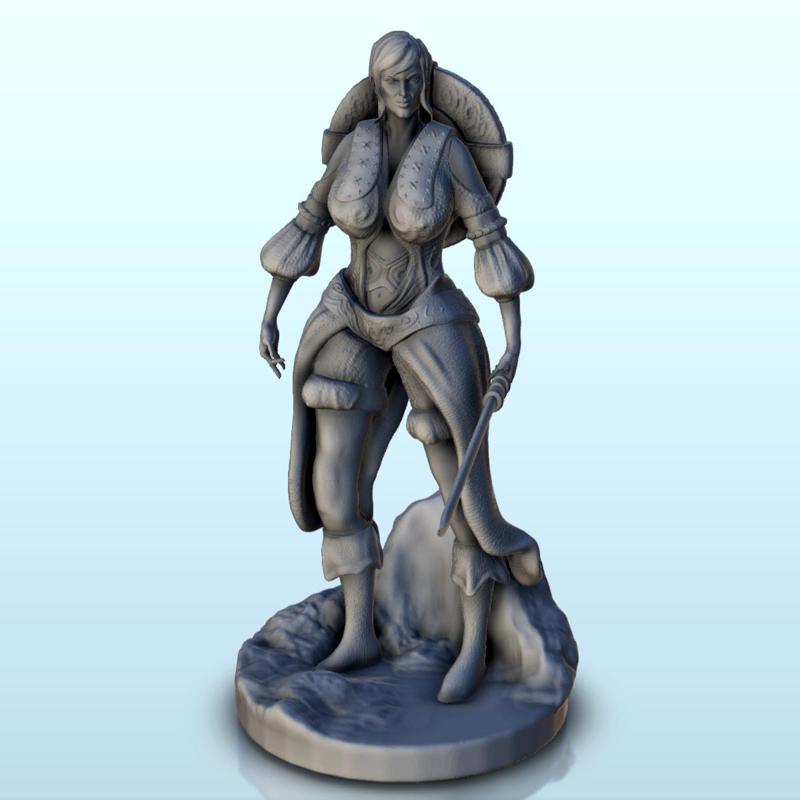 Warrior with back shield and curved sword (21) - Medieval Fantasy Magic Feudal Old Archaic Saga 28mm 15mm