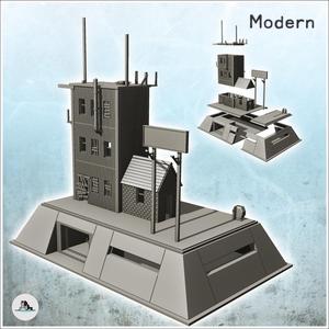 Protective bunker with elevated building, panel and antennas (17) - Modern WW2 WW1 World War Diaroma Wargaming RPG Mini Hobby