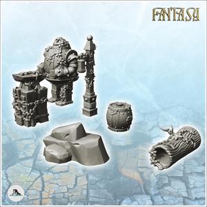 Set of fantastic outdoor accessories with humanoid totem and lantern (1) - Medieval Fantasy Magic Feudal Old Archaic Saga 28mm 15mm