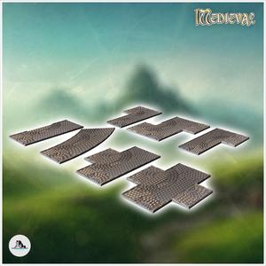 Set of stone paved roads with corners and crossroads (2) - Medieval Gothic Feudal Old Archaic Saga 28mm 15mm RPG