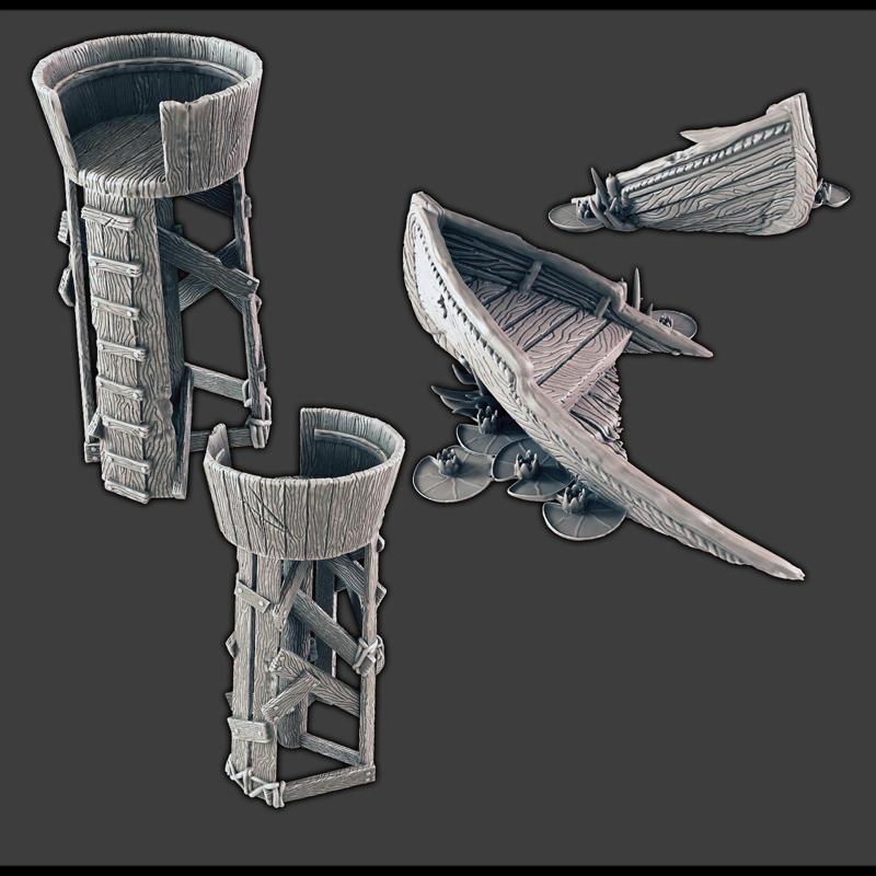 Crows Nest Watchtower and Sunken Boat [SUPPORT-FREE]