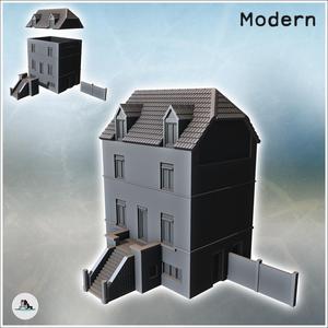 Sword Beach-style house with windowed roof and grand stone access stairs (21) - Modern WW2 WW1 World War Diaroma Wargaming RPG Mini Hobby