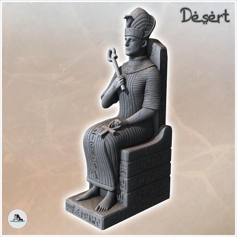 Statue of Egyptian Pharaoh Ramses II 2 seated on throne with royal scepter (7) - Canyon Sandy Landscape 28mm 15mm RPG DND Nomad Desertland African