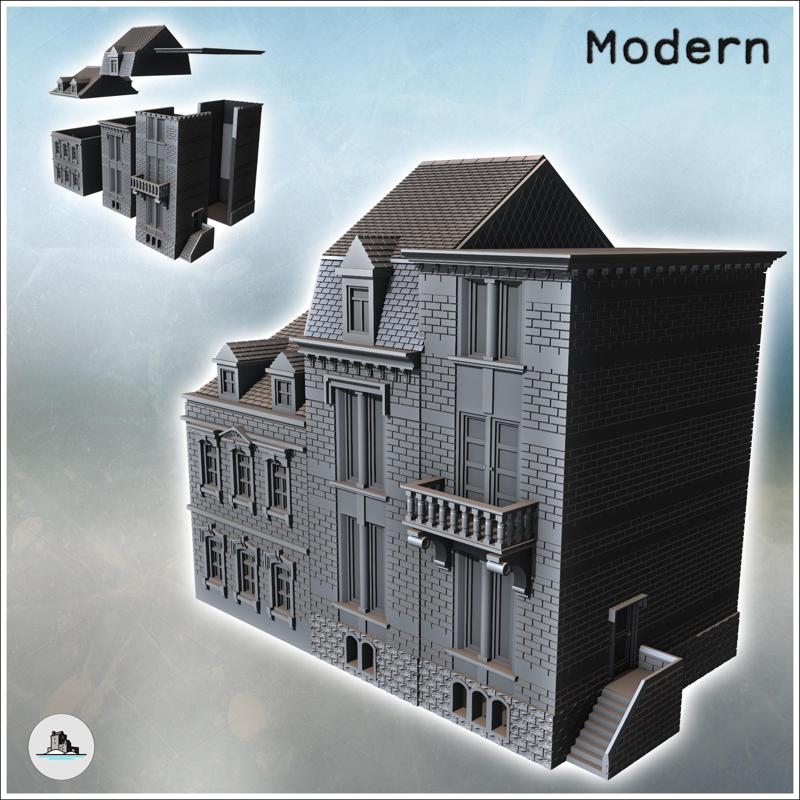 Set of three stone multi-storey buildings with side staircase (23) - Modern WW2 WW1 World War Diaroma Wargaming RPG Mini Hobby