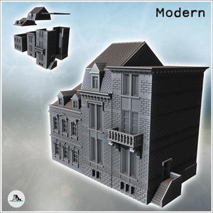 Set of three stone multi-storey buildings with side staircase (23) - Modern WW2 WW1 World War Diaroma Wargaming RPG Mini Hobby