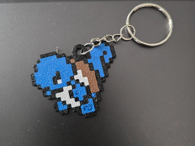 Pixel Art Squirtle Keychain Minimalist Design