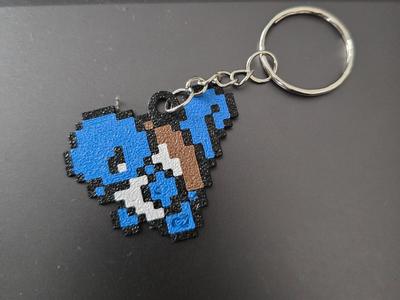 Pixel Art Squirtle Keychain Minimalist Design
